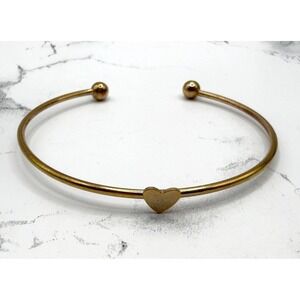 Minimalist Gold Heart Bangle Bracelet Open Cuff 8.5"